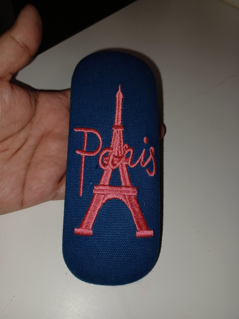 Navy Blue Paris Eiffel Glasses Case - Coral Embroidery